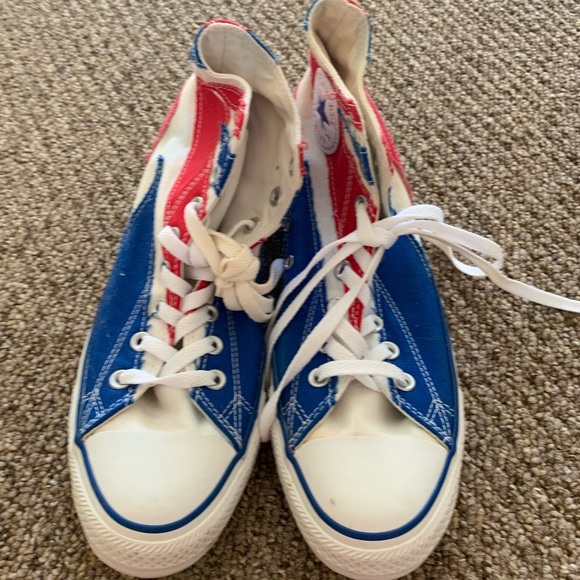 red white and blue converse shoes